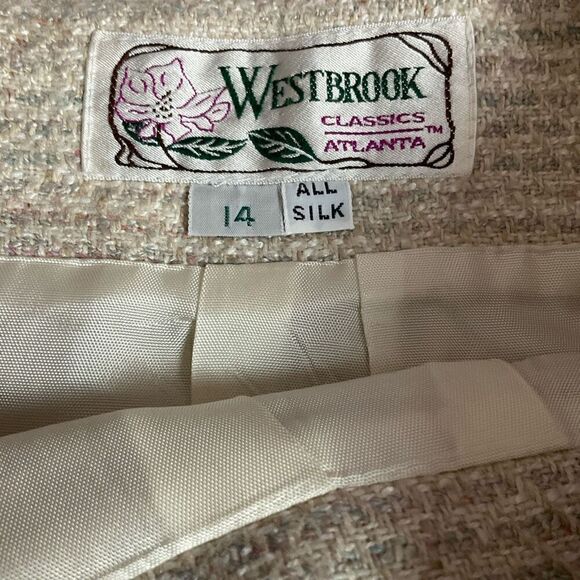 Westbrook Skirt All Silk Zipper Button Back Cream Pink Blue Pastel Weave Size 14 - Picture 3 of 8